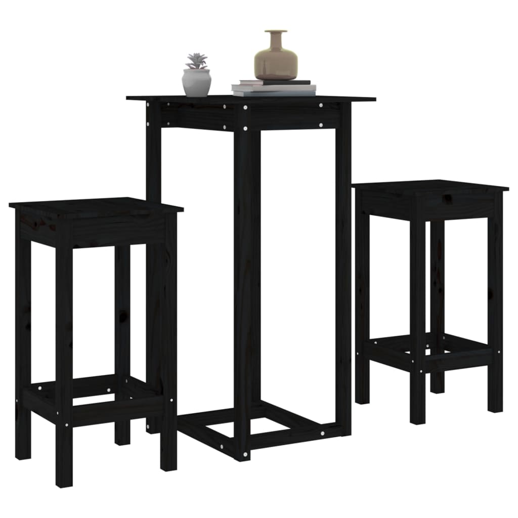 Set da Bar 3 pz Nero in Legno Massello di Pino cod mxl 14948