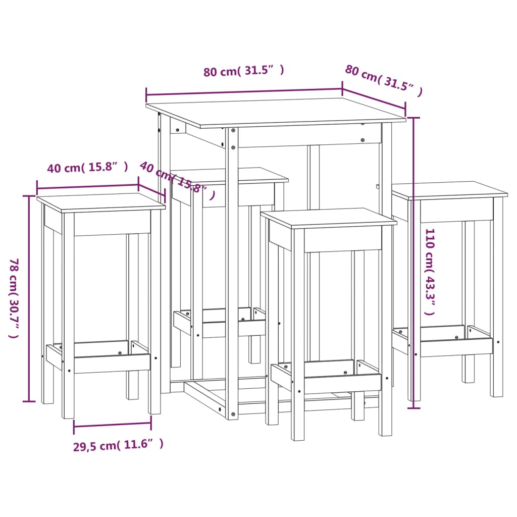 Set da Bar 5 pz in Legno Massello di Pino 3124737