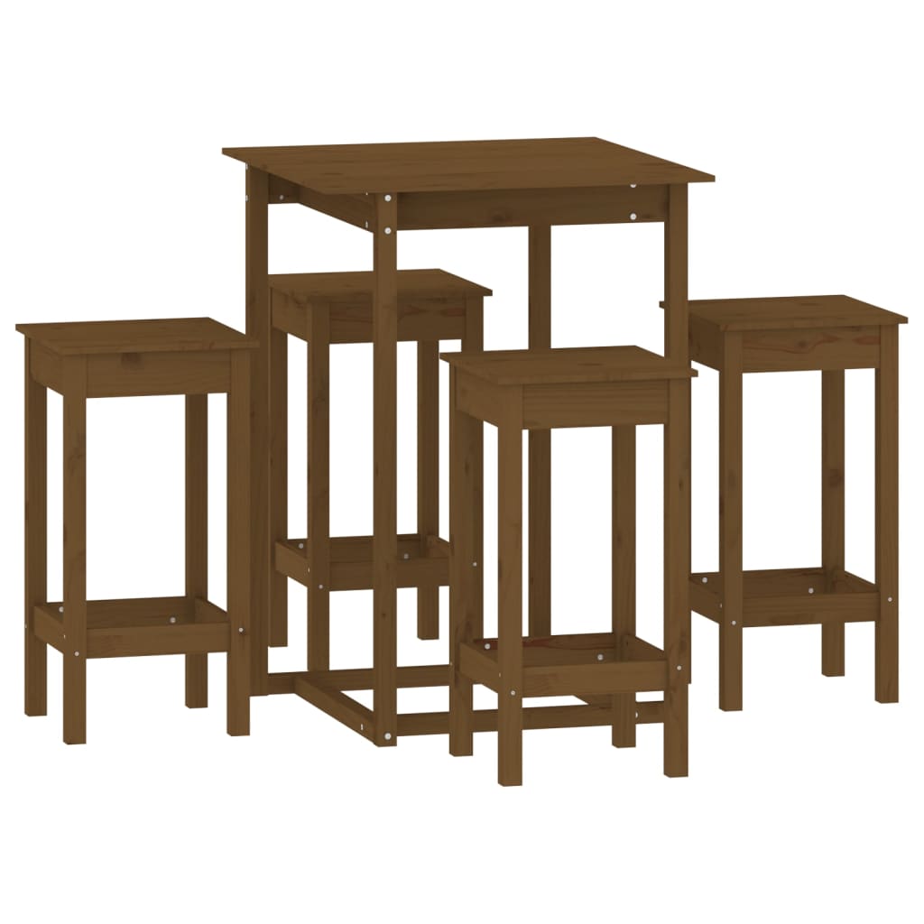 Set da Bar 5 pz Miele in Legno Massello di Pino 3124740