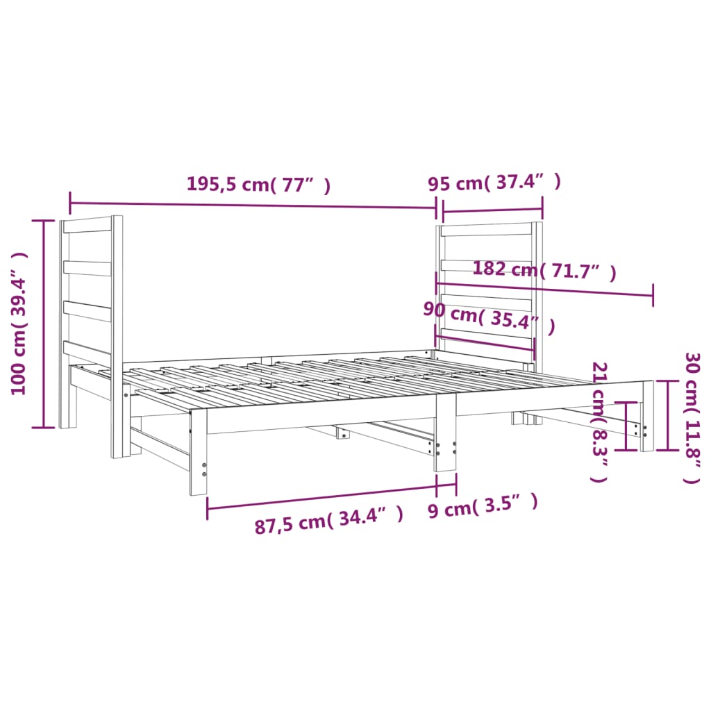 Dormeuse Estraibile Bianca 2x(90x190) cm Legno Massello di Pino cod mxl 54086