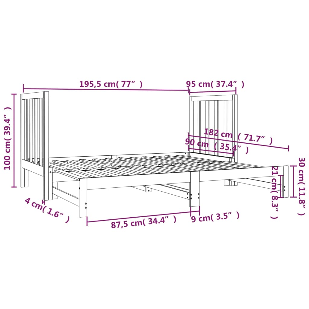 Dormeuse Estraibile Bianca 2x(90x190) cm Legno Massello di Pino cod mxl 54082