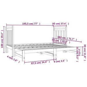 Dormeuse Estraibile Grigia 2x(90x190) cm Legno Massello di Pino cod mxl 53981