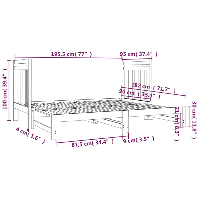 Dormeuse Estraibile Grigia 2x(90x190) cm Legno Massello di Pino cod mxl 53981