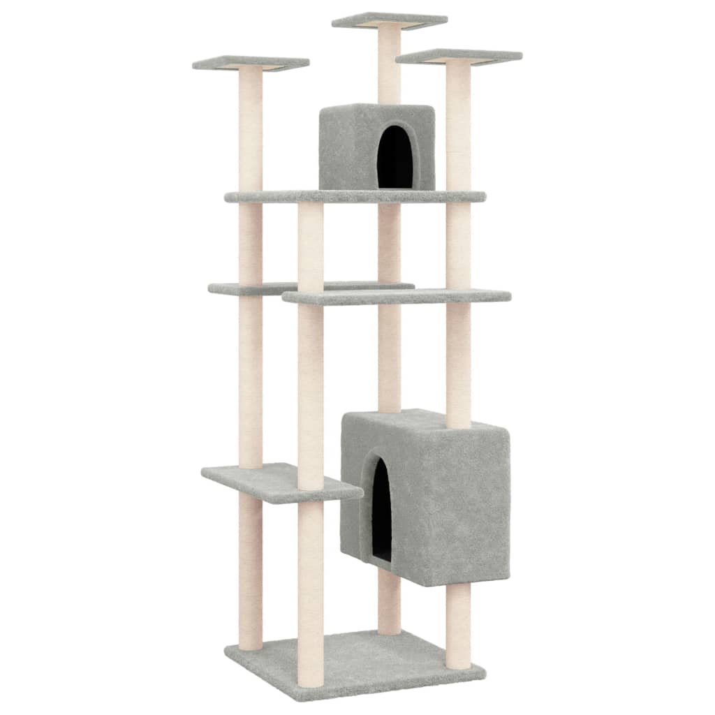 Albero per Gatti con Tiragraffi in Sisal Grigio Chiaro 162 cm 171634