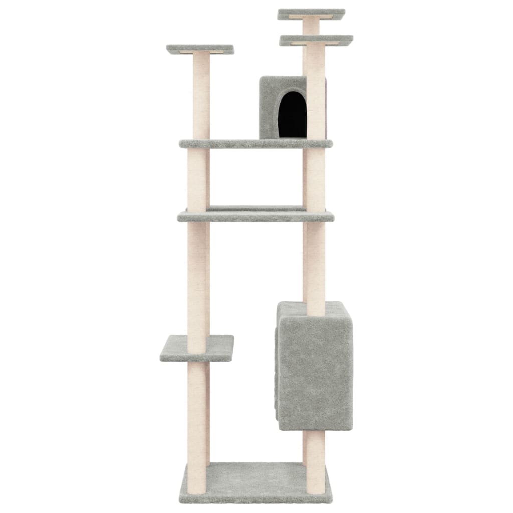 Albero per Gatti con Tiragraffi in Sisal Grigio Chiaro 162 cm 171634