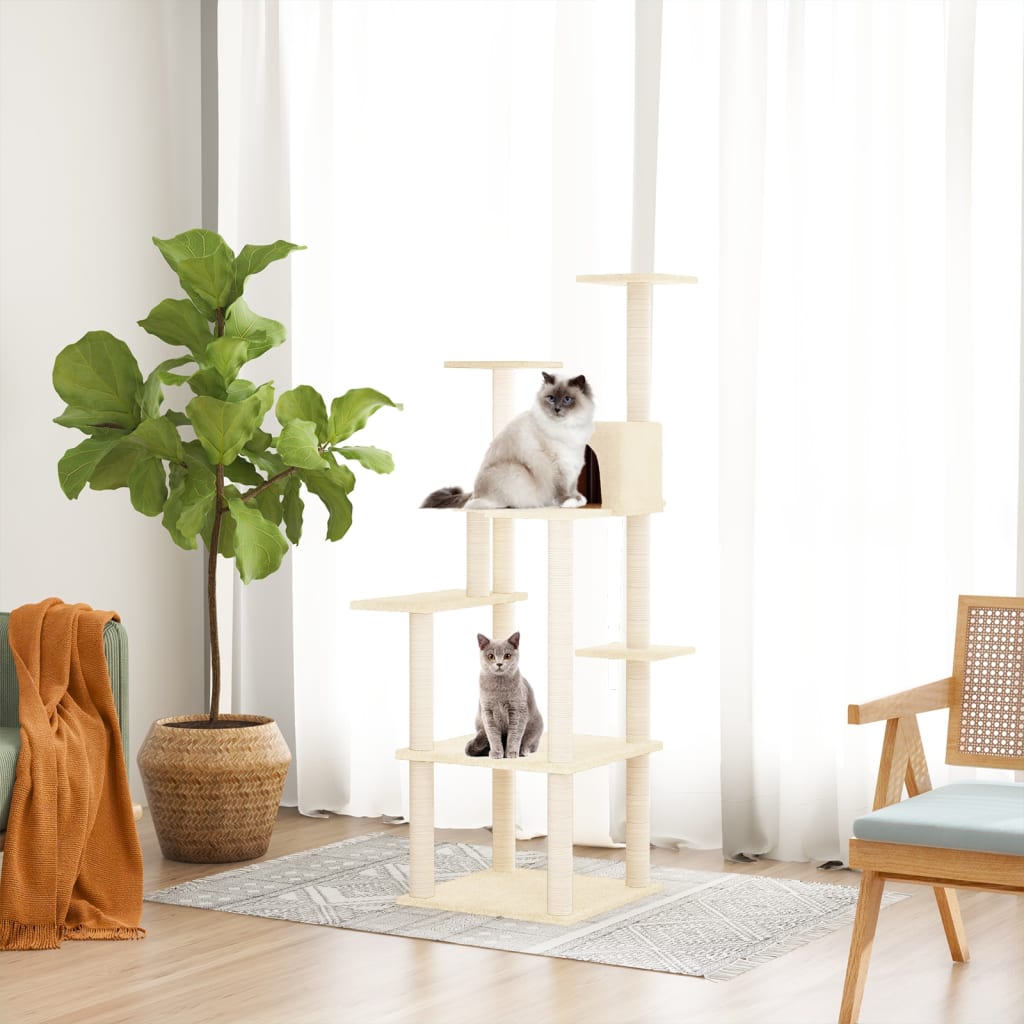 Albero per Gatti con Tiragraffi in Sisal Crema 153 cm 171636