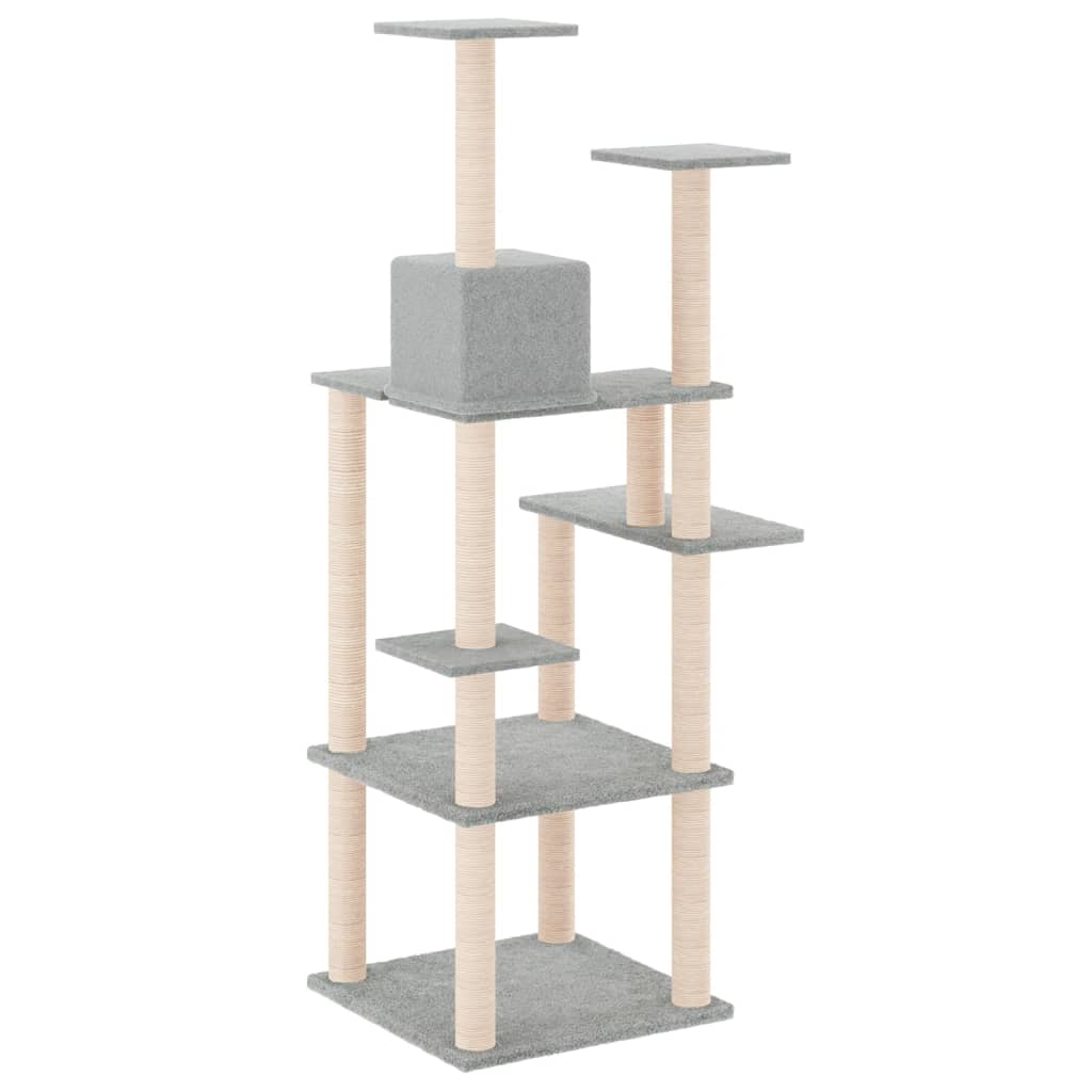 Albero per Gatti con Tiragraffi in Sisal Grigio Chiaro 153 cm 171637