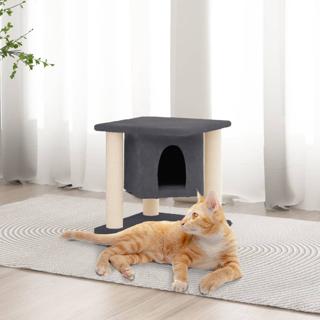 Albero per Gatti con Tiragraffi in Sisal Grigio Scuro 37 cm 171656