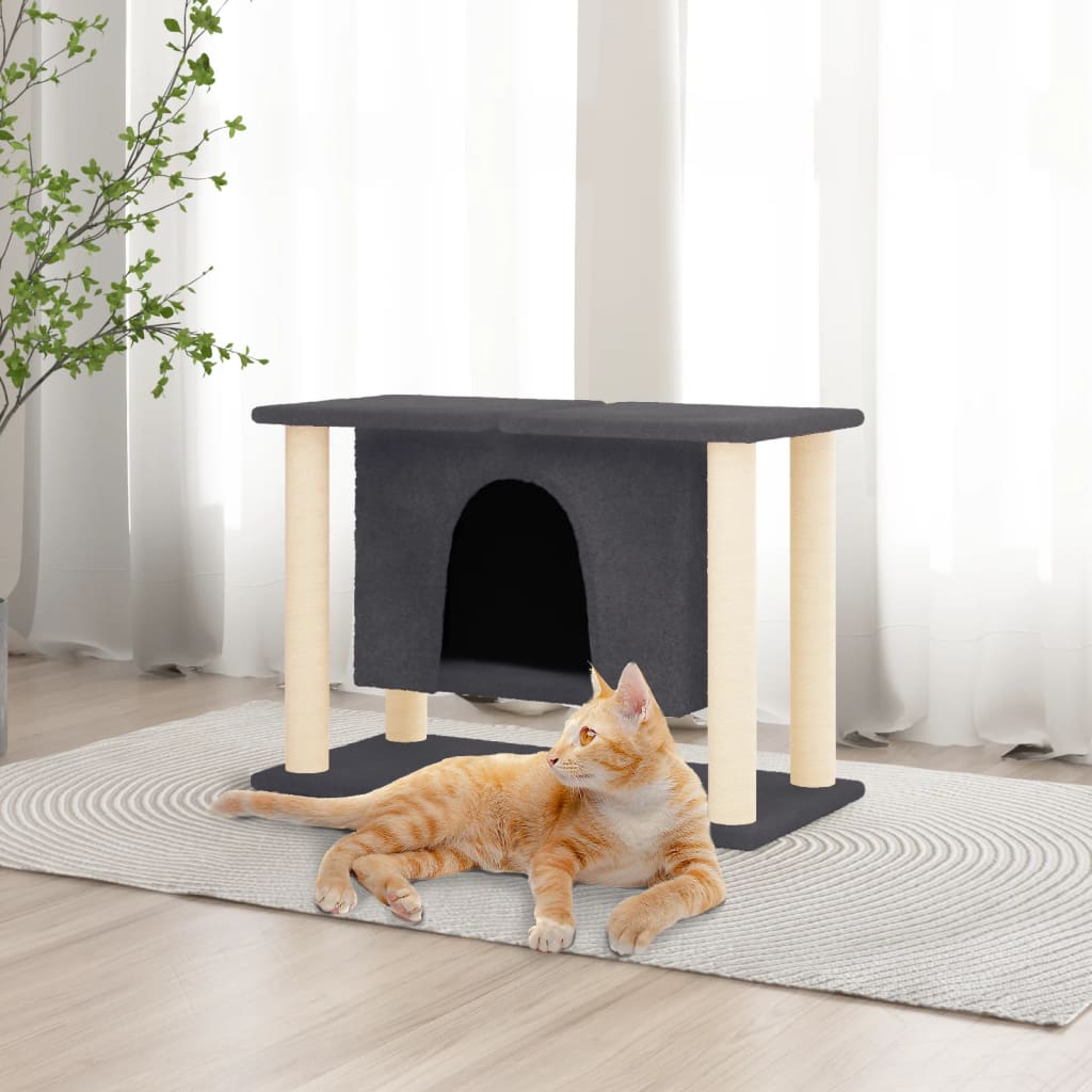 Albero per Gatti con Tiragraffi in Sisal Grigio Scuro 50 cm 171659