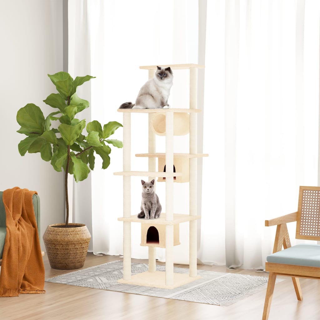 Albero per Gatti con Tiragraffi in Sisal Crema 169 cm 171672