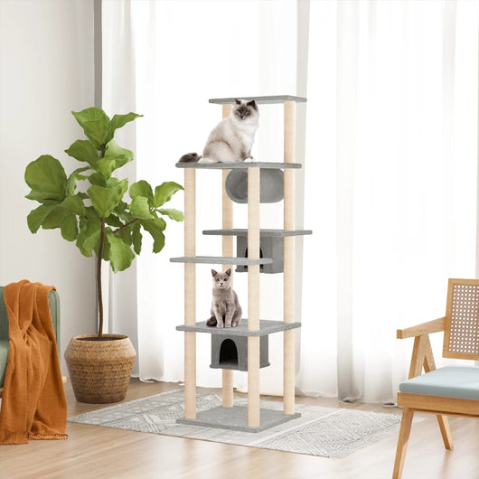 Albero per Gatti con Tiragraffi in Sisal Grigio Chiaro 169 cm cod mxl 19837