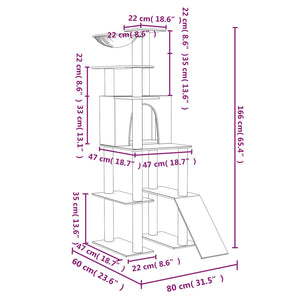 Albero per Gatti con Tiragraffi in Sisal Grigio Scuro 166 cm 171683