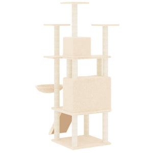 Albero per Gatti con Tiragraffi in Sisal Crema 154 cm