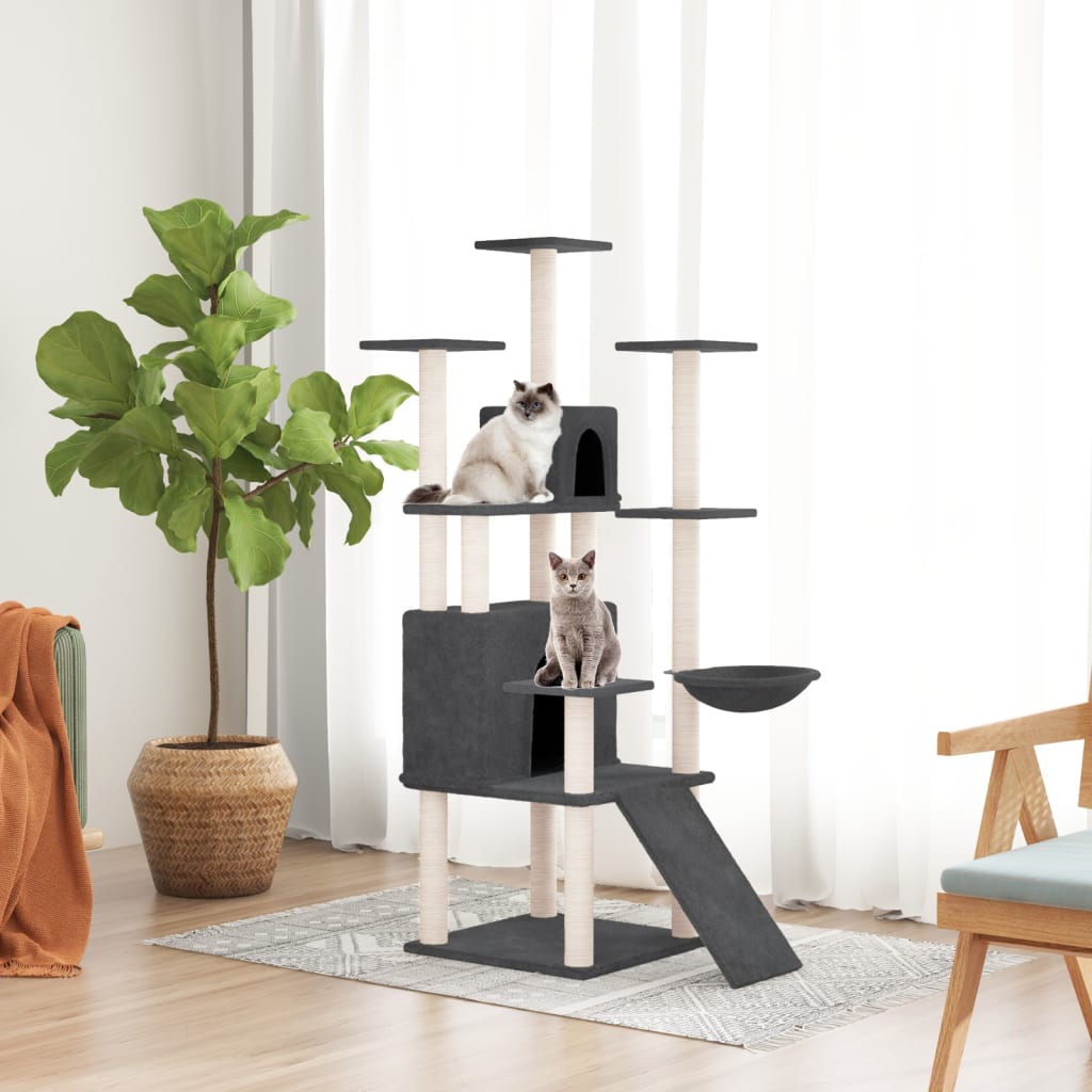 Albero per Gatti con Tiragraffi in Sisal Grigio Scuro 154 cm