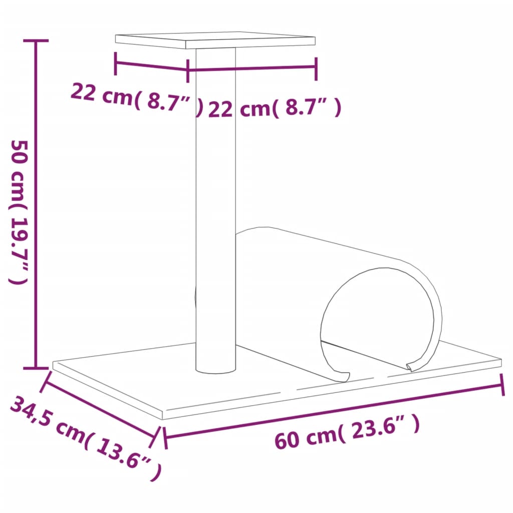 Palo Tiragraffi per Gatti con Tunnel Grigio Scuro 60x34,5x50cm 171698