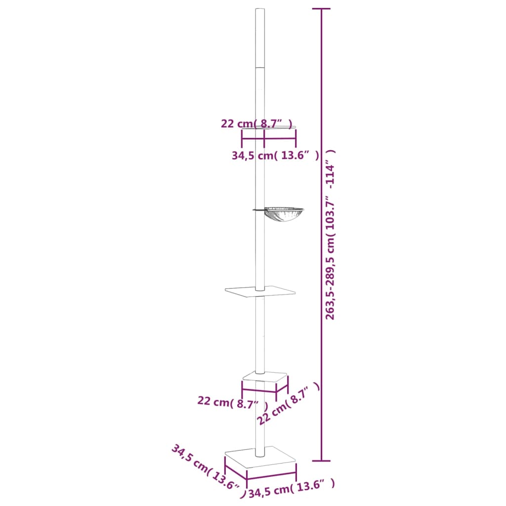 Albero per Gatti da Pavimento a Soffitto Crema 263,5-289,5 cm 171708