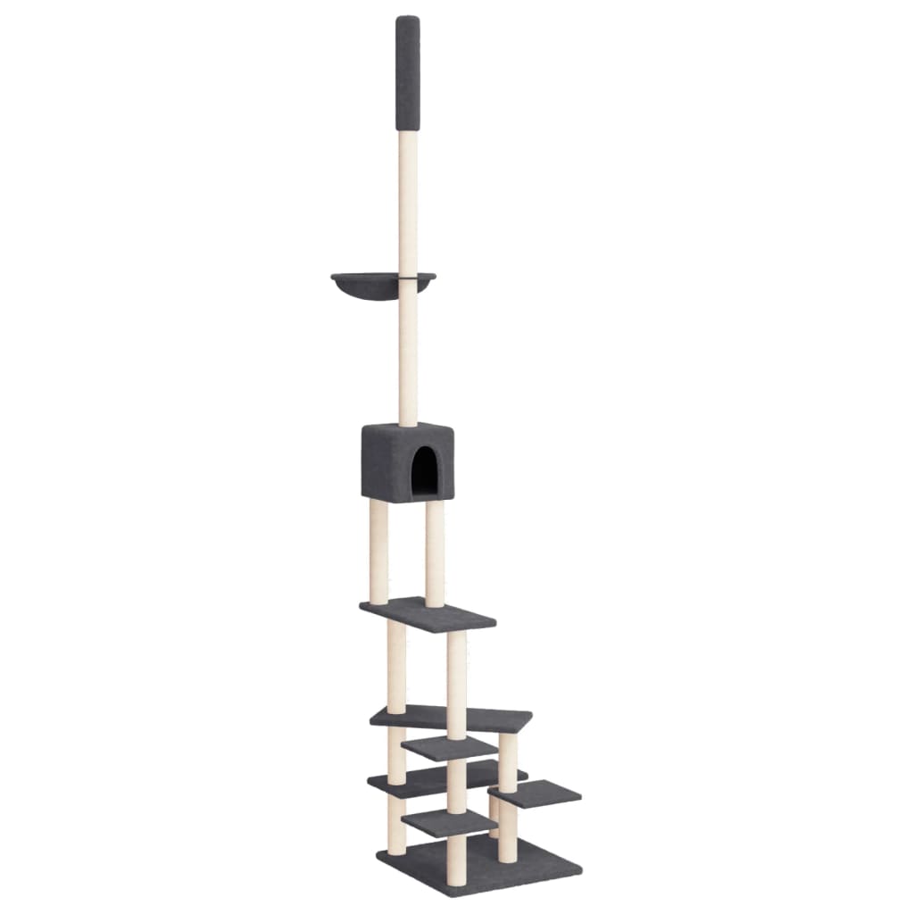 Albero per Gatti Pavimento Soffitto Grigio Scuro 268,5-294,5 cm 171716