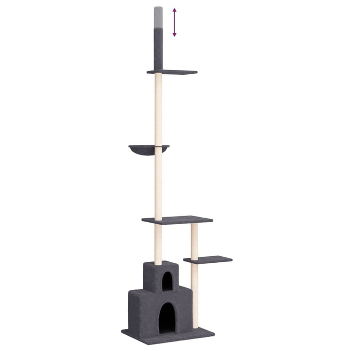 Albero per Gatti Pavimento Soffitto Grigio Scuro 250,5-276,5 cm