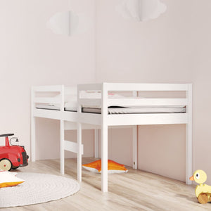 Letto a Soppalco Bianco 90x200 cm in Legno Massello di Pino 821605