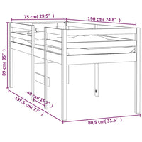 Letto a Soppalco Bianco 75x190 cm in Legno Massello di Pino cod mxl 59782