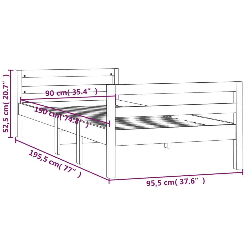 Giroletto Nero 90x190 cm in Legno Massello di Pino 821638