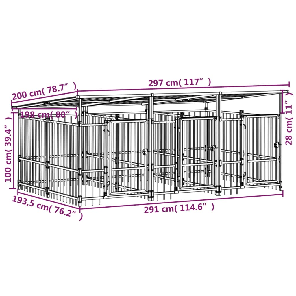 Gabbia per Cani da Esterno con Tetto in Acciaio 5,63 m² cod mxl 44278