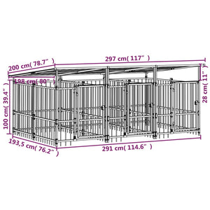 Gabbia per Cani da Esterno con Tetto in Acciaio 5,63 m² cod mxl 44278