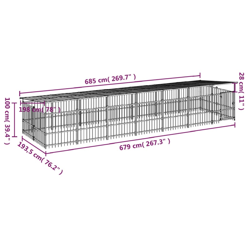 Gabbia per Cani da Esterno con Tetto in Acciaio 13,14 m² cod mxl 44299