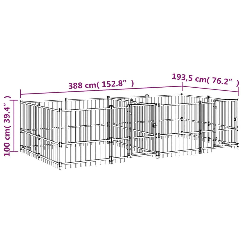 Gabbia per Cani da Esterno in Acciaio 7,51 m² cod mxl 44291