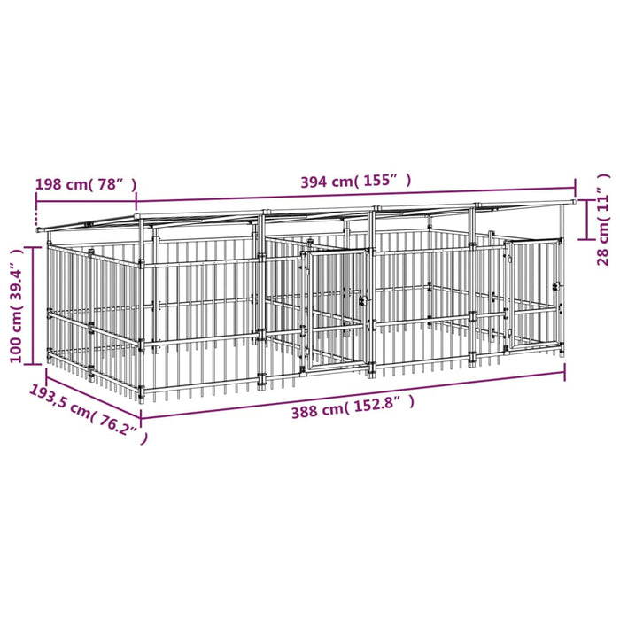 Gabbia per Cani da Esterno con Tetto in Acciaio 7,51 m² 3124668