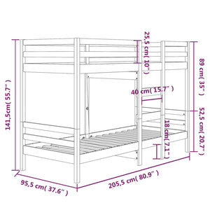 Letto a Castello 90x200 cm in Legno Massello di Pino cod mxl 55964