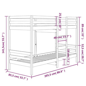 Letto a Castello 80x200 cm in Legno Massello di Pino 3139834