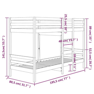 Letto a Castello Miele 75x190 cm in Legno Massello di Pino 3139847