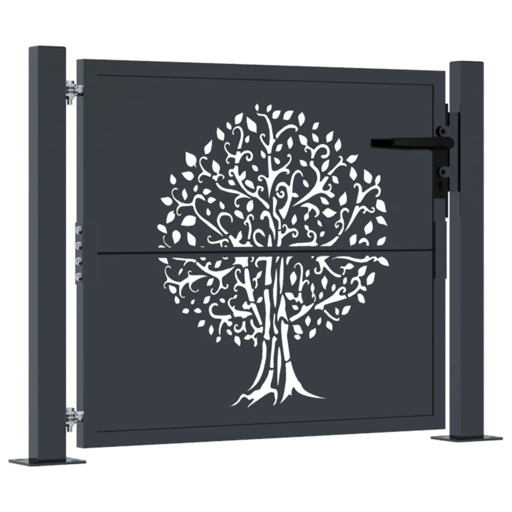 Cancello Giardino Antracite 105x80 cm in Acciaio Design Albero 153154