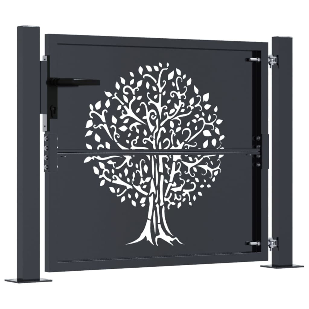 Cancello Giardino Antracite 105x80 cm in Acciaio Design Albero 153154