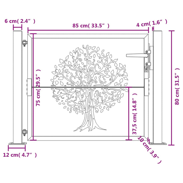 Cancello Giardino Antracite 105x80 cm in Acciaio Design Albero 153154