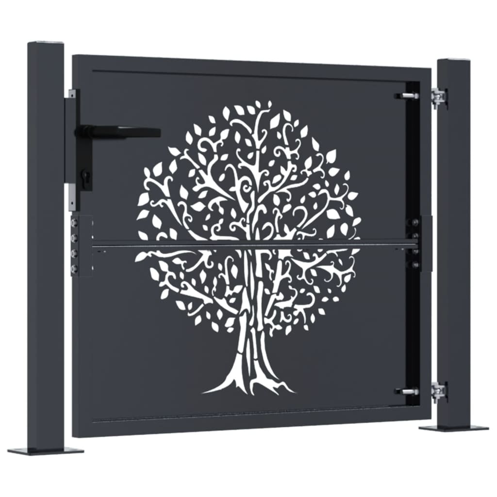 Cancello Giardino Antracite 105x105 cm in Acciaio Design Albero 153155