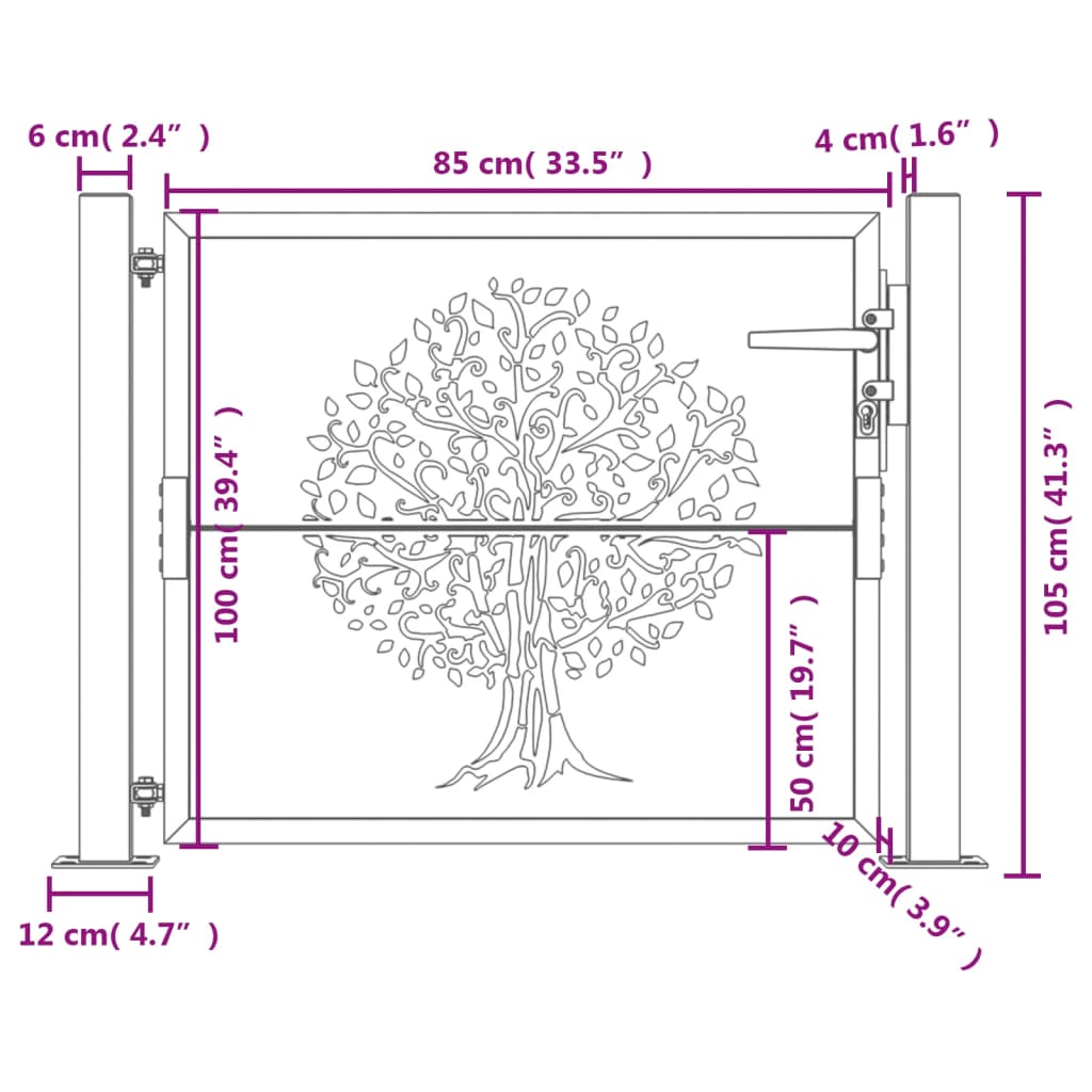 Cancello Giardino Antracite 105x105 cm in Acciaio Design Albero 153155