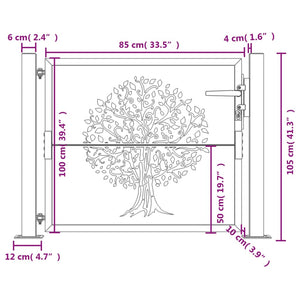 Cancello Giardino Antracite 105x105 cm in Acciaio Design Albero 153155