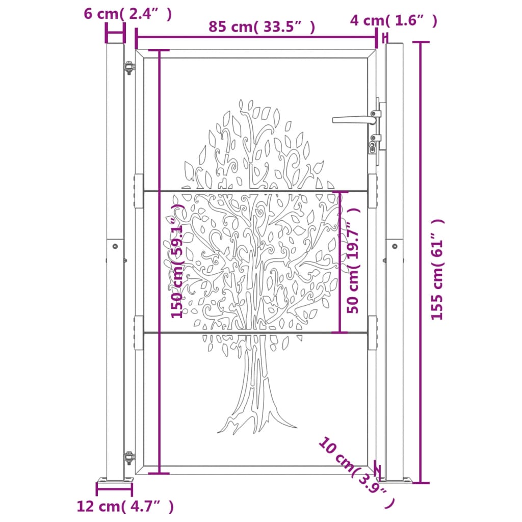 Cancello Giardino Antracite 105x155 cm in Acciaio Design Albero 153157