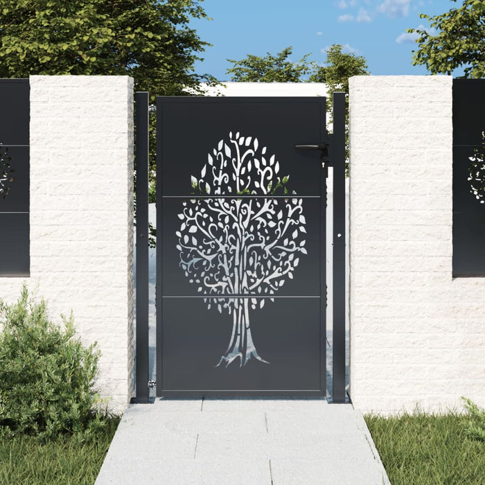 Cancello Giardino Antracite 105x155 cm in Acciaio Design Albero 153157