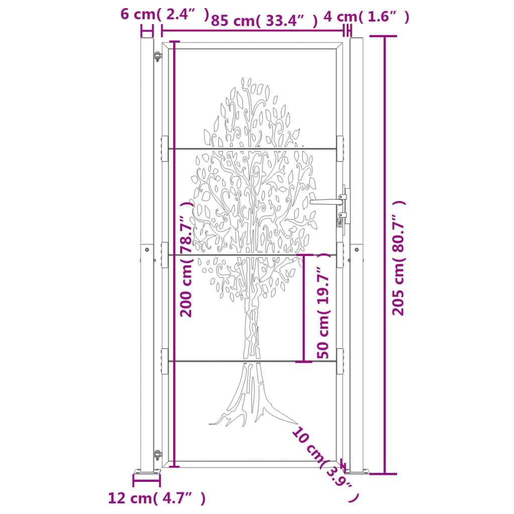 Cancello Giardino Antracite 105x205 cm in Acciaio Design Albero 153159