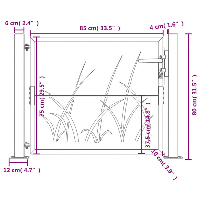 Cancello Giardino Antracite 105x80 cm in Acciaio Design Erba 153166