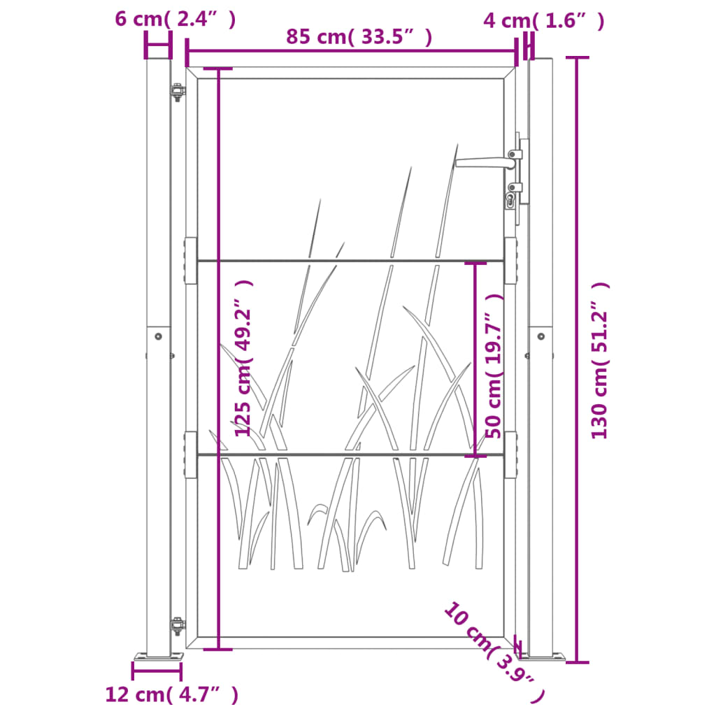 Cancello Giardino Antracite 105x130 cm in Acciaio Design Erba 153168