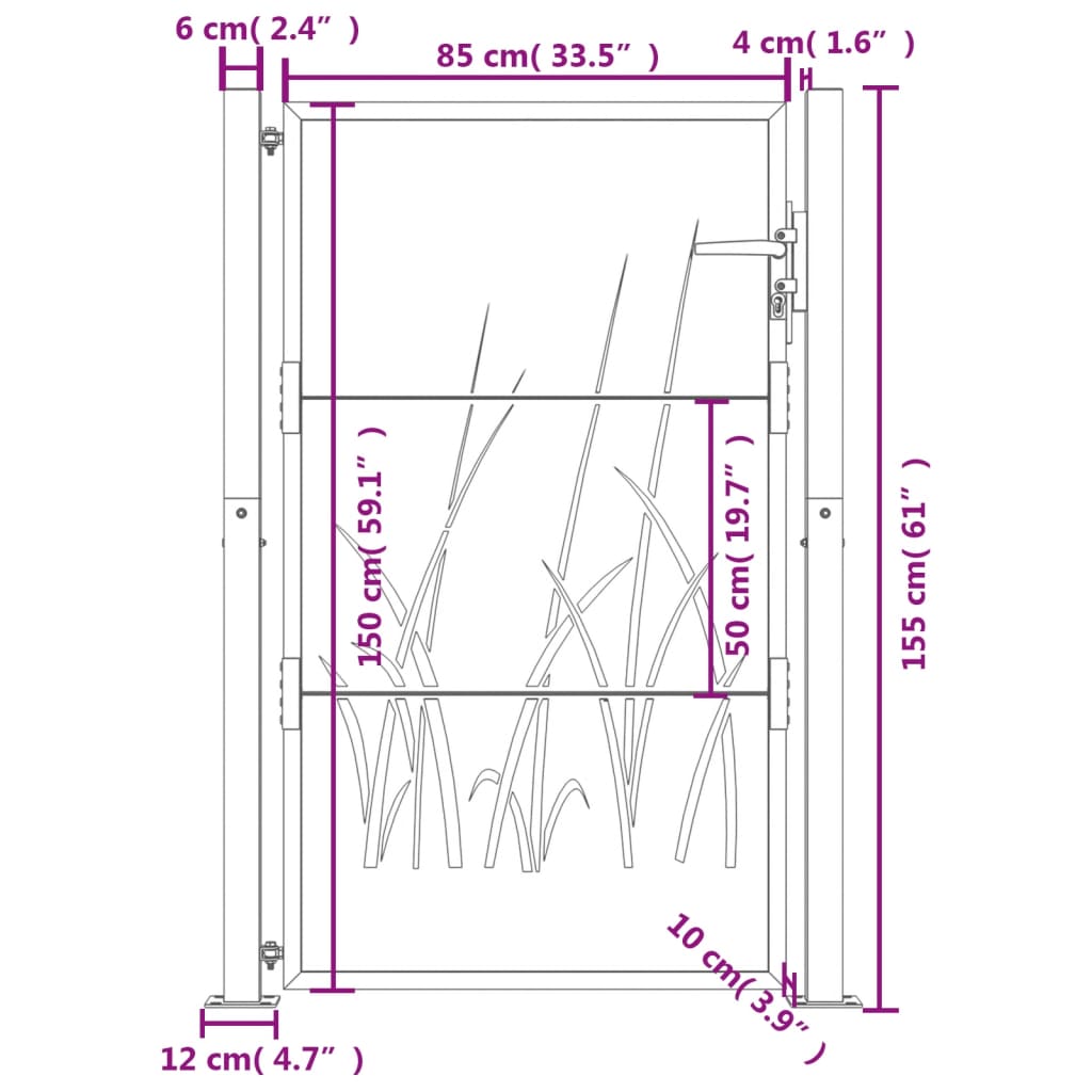 Cancello Giardino Antracite 105x155 cm in Acciaio Design Erba 153169