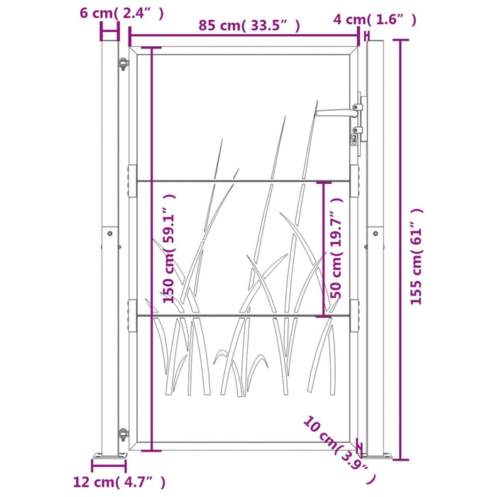 Cancello Giardino Antracite 105x155 cm in Acciaio Design Erba 153169