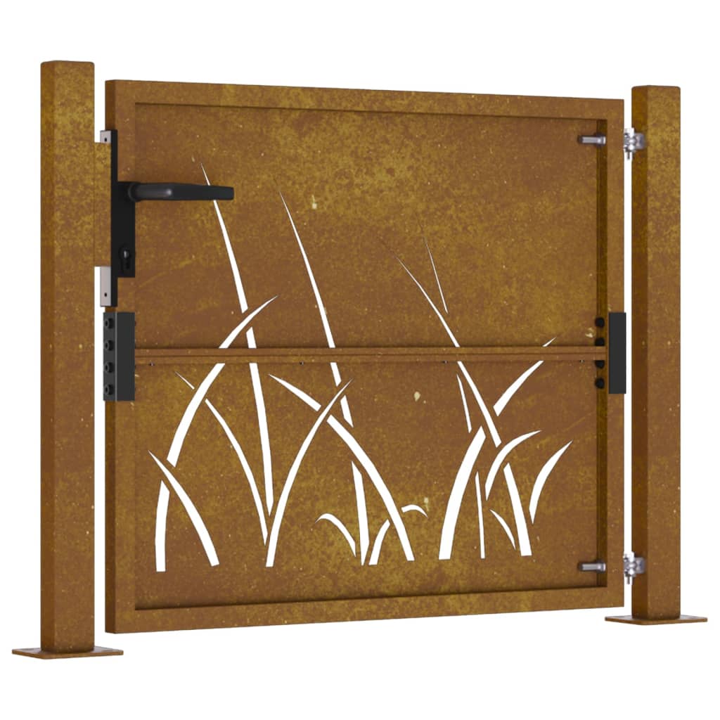 Cancello da Giardino 105x80 cm in Acciaio Corten Design Erba 153172