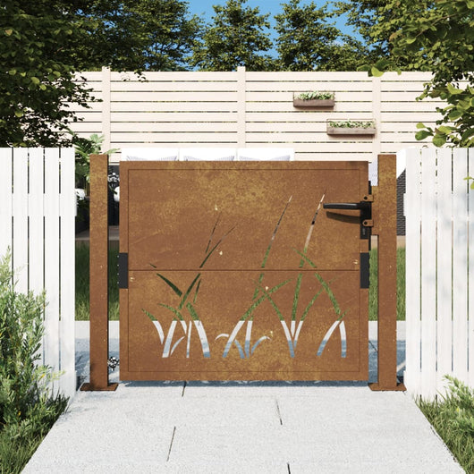 Cancello da Giardino 105x80 cm in Acciaio Corten Design Erba 153172