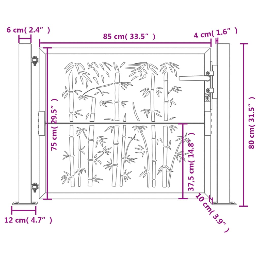 Cancello Giardino Antracite 105x80 cm in Acciaio Design Bambù 153178