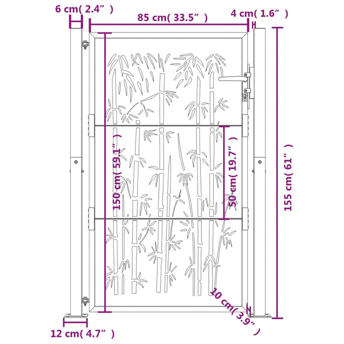 Cancello Giardino Antracite 105x155 cm in Acciaio Design Bambù 153181